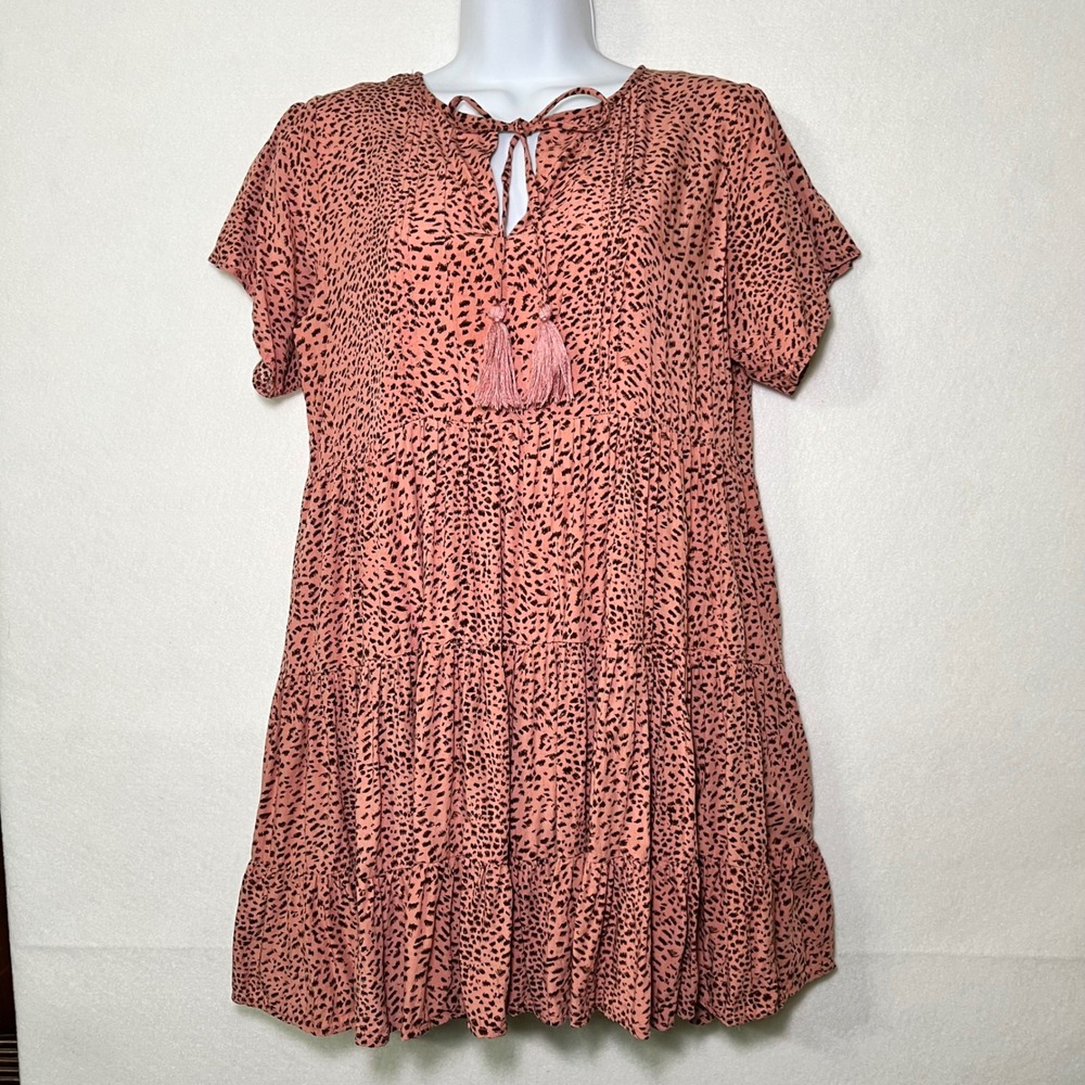 White Birch Y2K Animal Print Babydoll Dainty Hippie 90s Boho Rose Pink Dress S